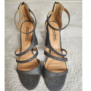 American Glamour Badgley‎ Mischka Silver Sparkle Strappy Heels Size 11 Heel 3"